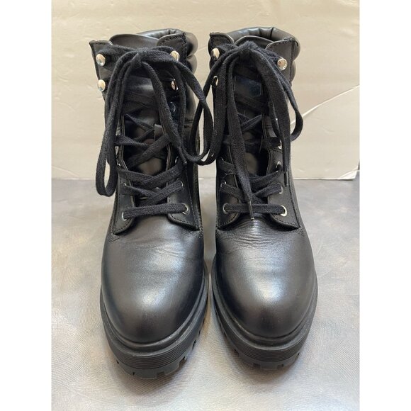 Zara Grunge Goth Bikercore black platform stack-heeled lace-up combat boots 39 8 - Picture 2 of 12
